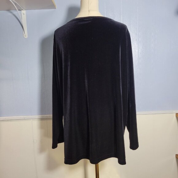 Kathy Lee 2X Black Velvet Round Neck Longsleeve Winter Holiday Blouse - Picture 4 of 10